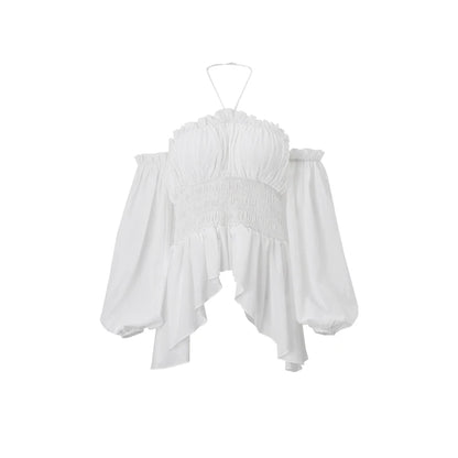 White Off Shoulder Long Sleeve Crop Top