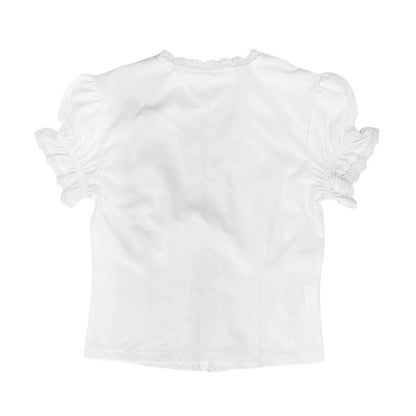 White Lace Trim Puff Sleeve Crop Top