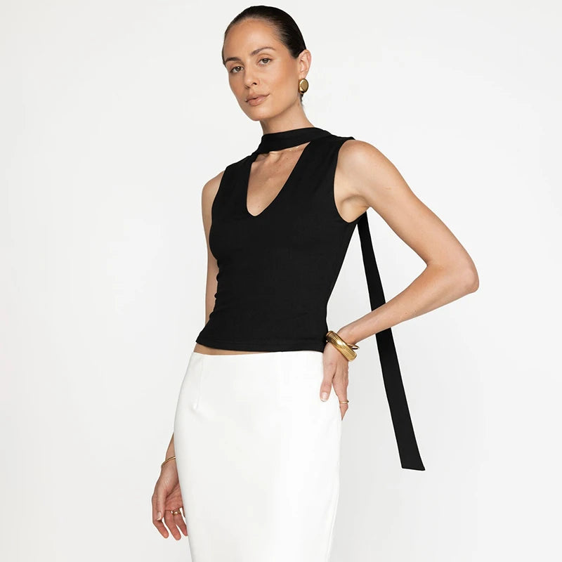 Sleevele V-Neck Strap Underhirt T-Shirt Top al Two-Piece