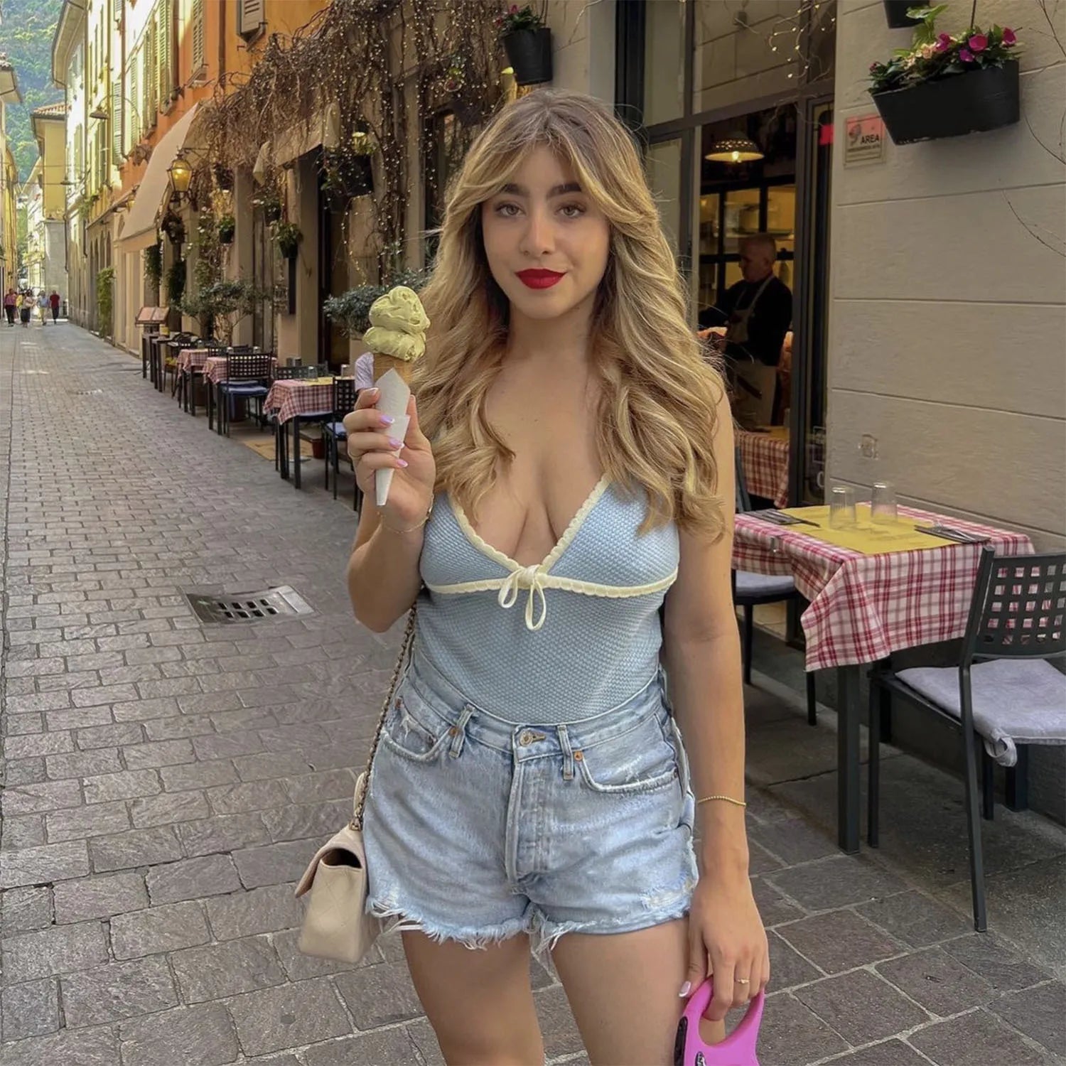 Knitted V-Neck Bow Top