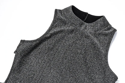 Gray Backless Glitter Sleeveless Crop Top