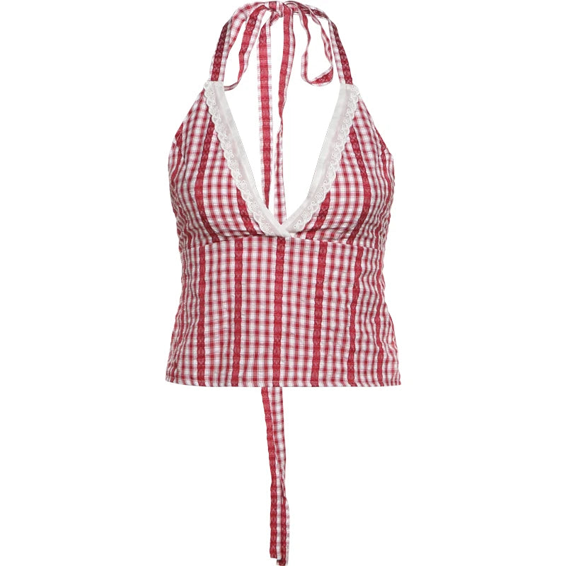 Red Striped Backless Two Piece Set