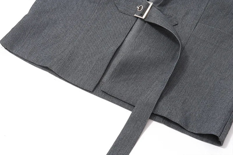 Gray Halter V-Neck Blazer Top