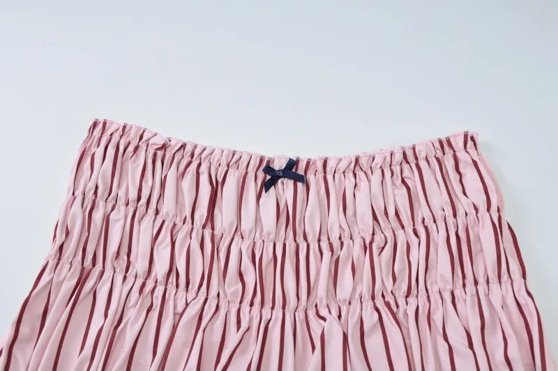 Pink Striped Tube Top and Mini Shorts Two Piece Set