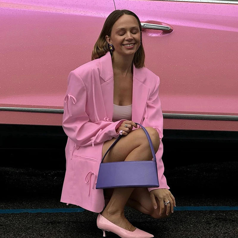 Pink Bow Long Sleeve Blazer