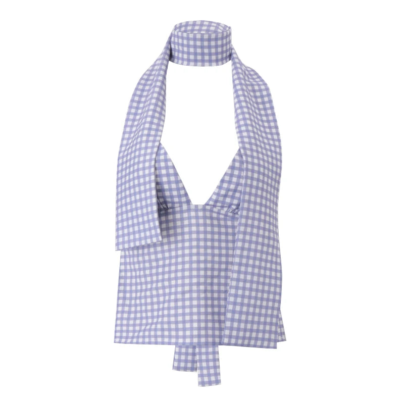Backless V-Neck Top With Scarf