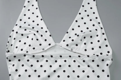 White Halter Sleeveless Backless Slim Polka Dot Top