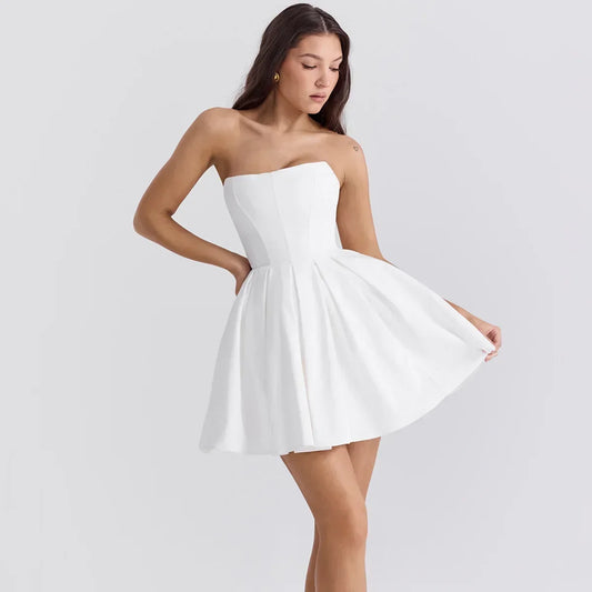 Strapless Bodycon Dress Mini White Corset Dress Casual Flare Dress