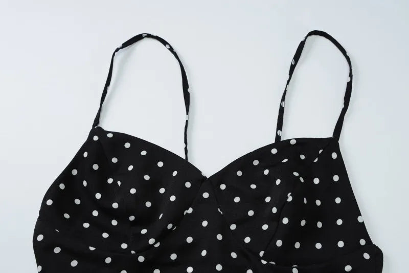 Black Polka Dot V-Neck Backless Maxi Dress