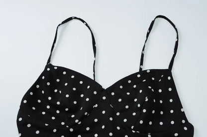 Black Polka Dot V-Neck Backless Maxi Dress