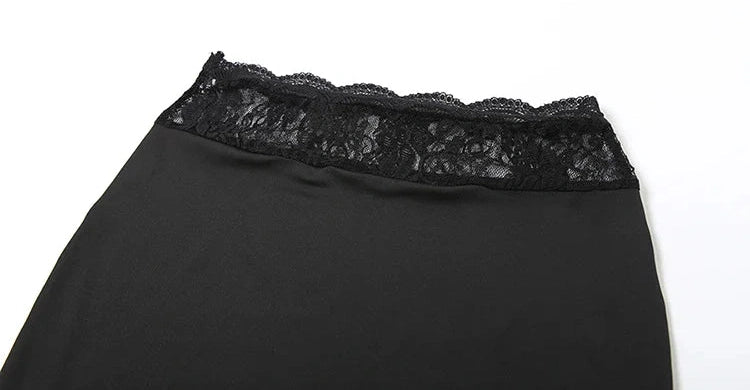 Lace Patchwork Two Piece Set Halter Backless Sheer V-neck Tanks Trim Matching Long Skirt Suits