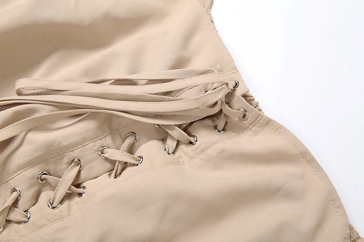 Khaki Lantern Sleeve Mini Dress