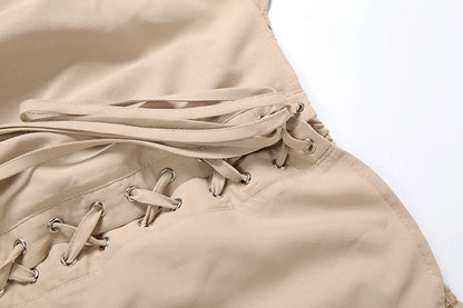 Khaki Lantern Sleeve Mini Dress