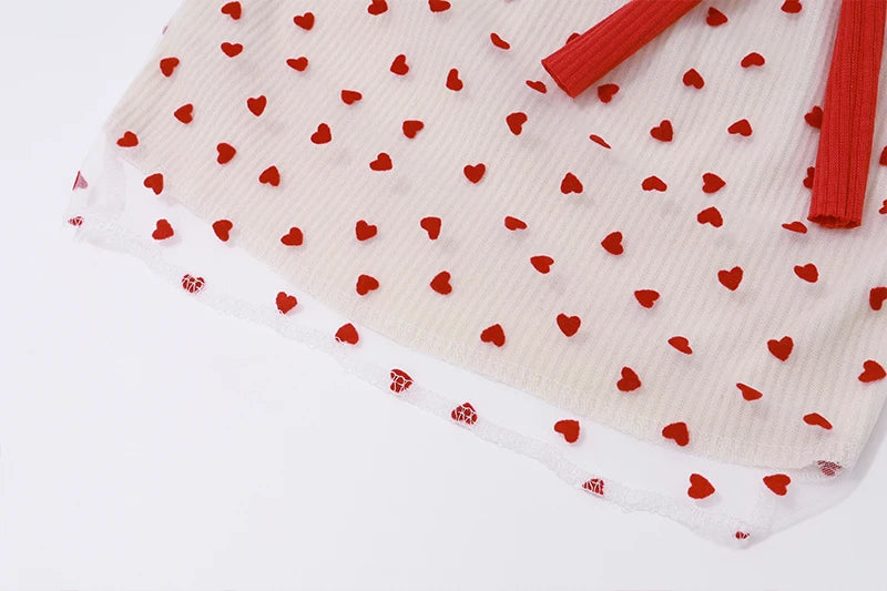 Red Strapless Polka Dot Lace Crop Top