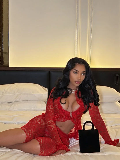 Lace Coquette Matching Shorts Set