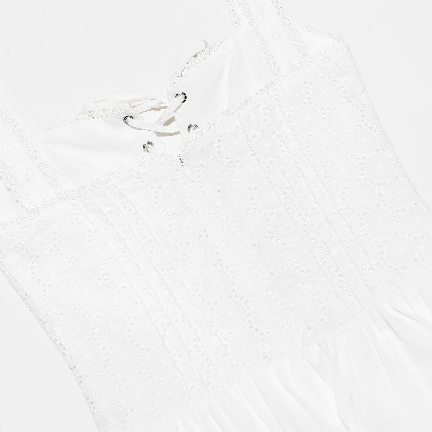 White Lace Up Midi Dress