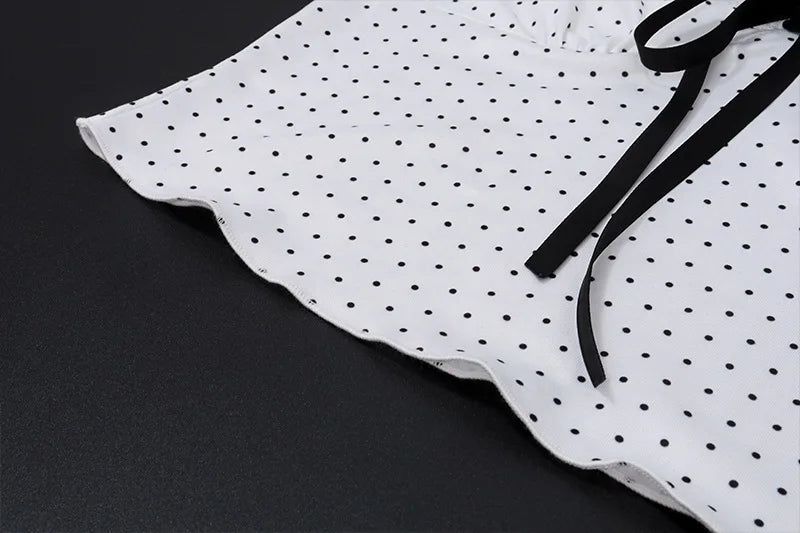 White Polka Dot Top and Long Skirt Two Piece Set