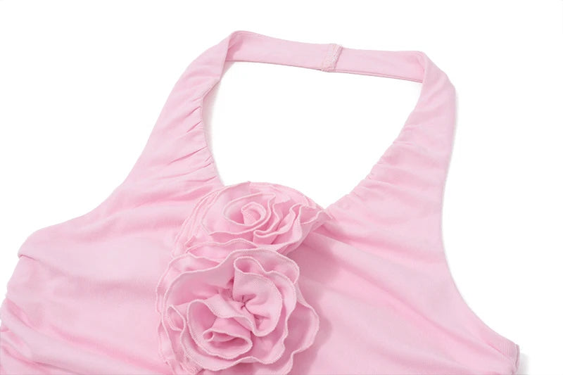 Pink V-Neck 3D Flower Top