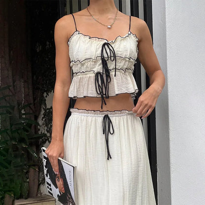 White Mesh Lace Top & Maxi Skirt Set
