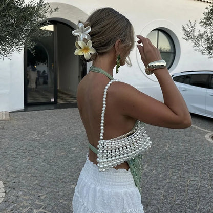 Rückenfreies kurzes Tanktop mit tiefem V-Ausschnitt und Glitzer-Pailletten