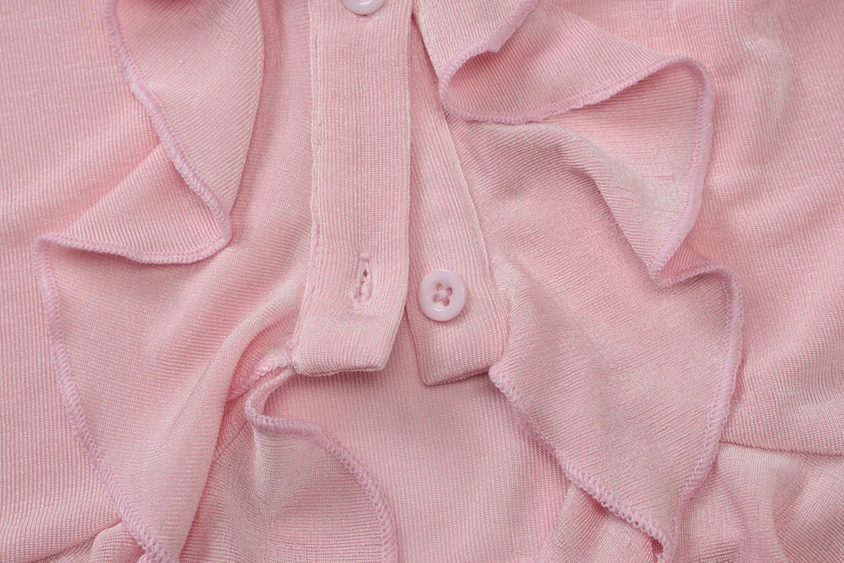 Pink Ruffled Flare Sleeve V-Neck Top