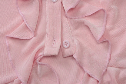 Pink Ruffled Flare Sleeve V-Neck Top