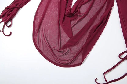 Shirring 3 Piece Set: See Through Halter Bra & Ruched Skirt