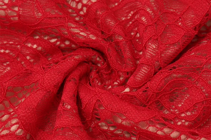 Red Lace See Through Maxi Dress