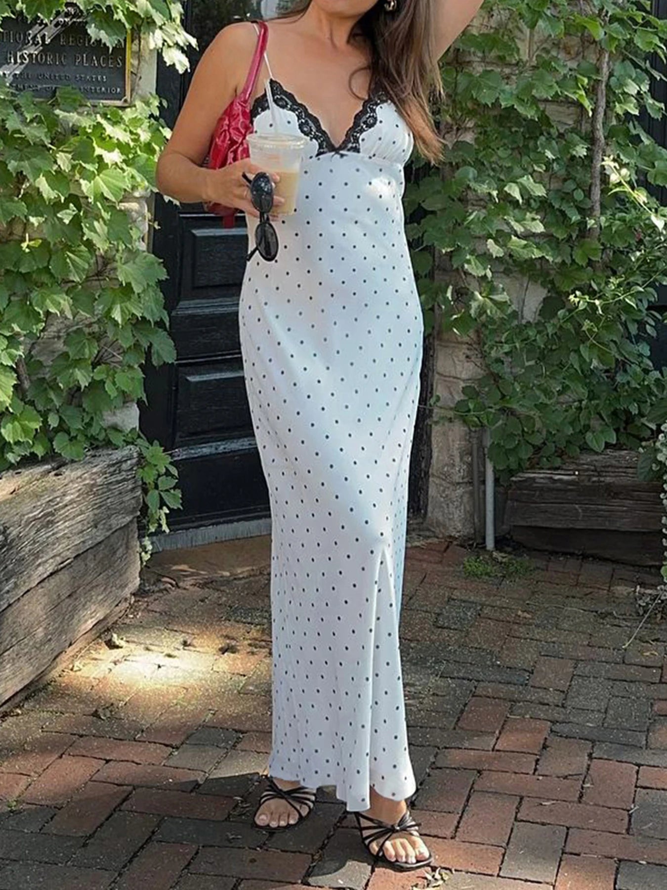 Lace Polka Dot Spaghetti Strap Dress Sleeveless