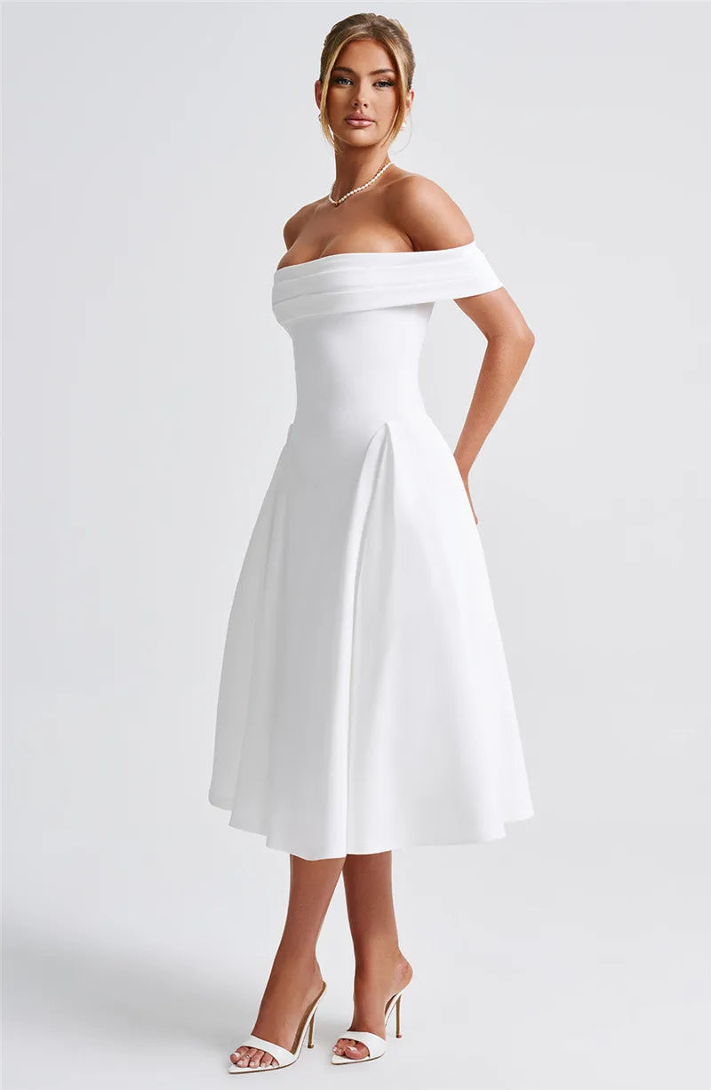 Off Shoulder Backless Midi Dress