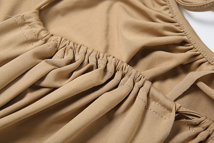 Khaki Ruched Strapless Top