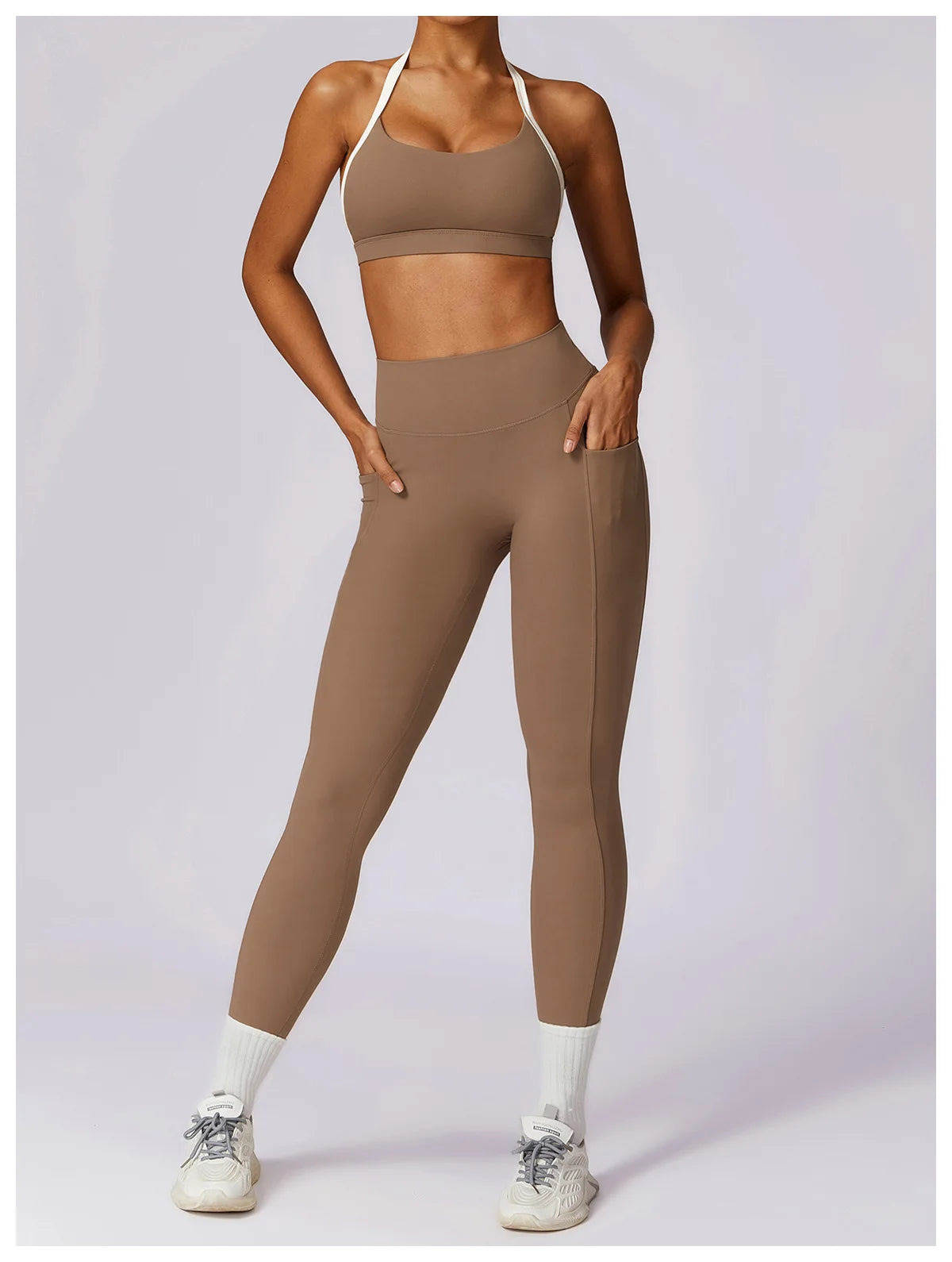 2 Pieces Tracksuit Yoga Set Workout Sports Gym Fitness Long Sleeve Crop Top High Waist Leggings Sports Suits
