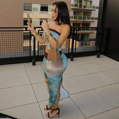 One Shoulder Strapless Top & High Waist Wrap Skirt Set