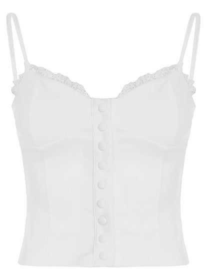 Lace Button Slim Crop Top
