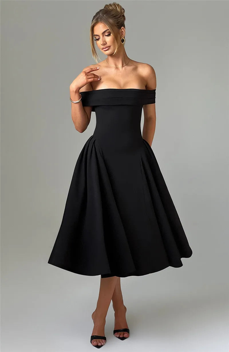 Off Shoulder Backless Midi Dress