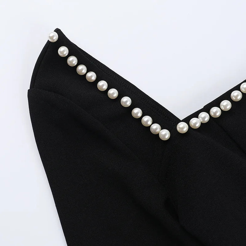 Chic Pearl Long Sleeve High Waist Mini Dress