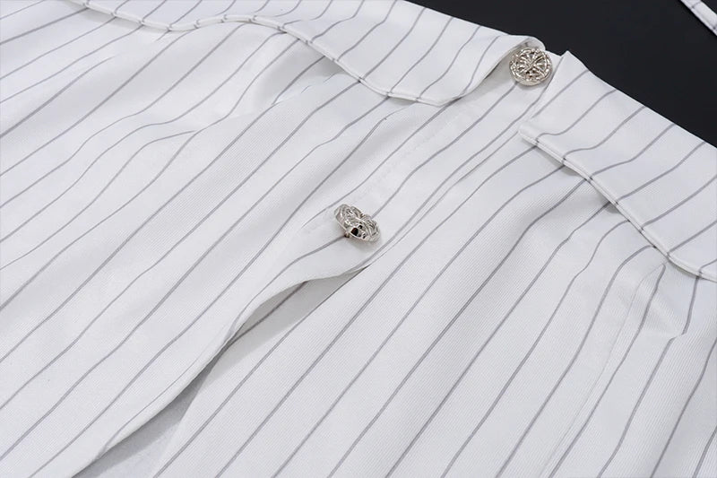 White Striped Halter Button Top