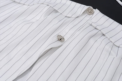 White Striped Halter Button Top
