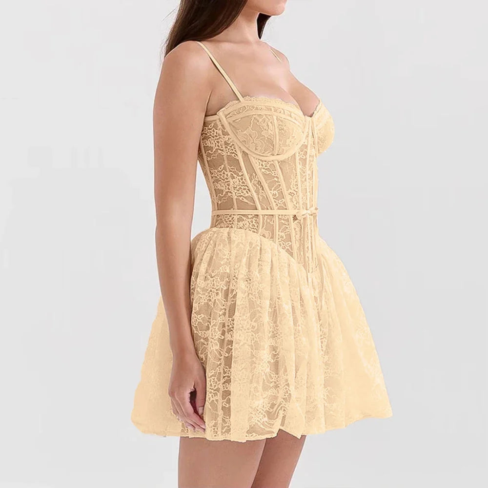 Lace Fishbone Camisole Dress Backless Eye-catching Children Style