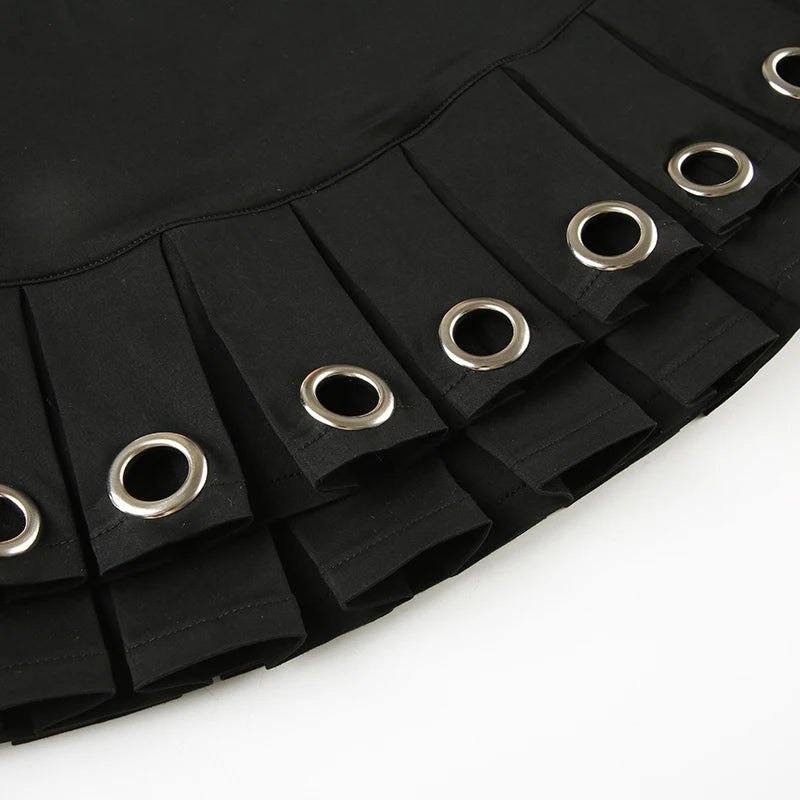 Black Low Waisted Pleated Mini Skirt