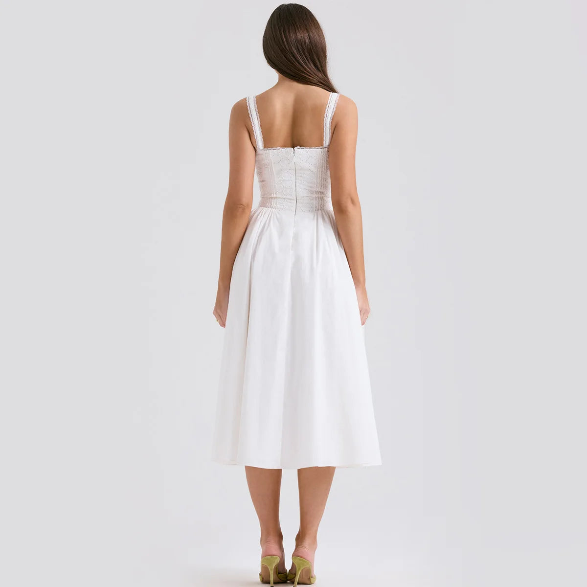 White Lace Up Midi Dress