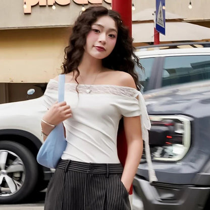 S Spring Color Lace Patchwork Sleeveless Slim Top