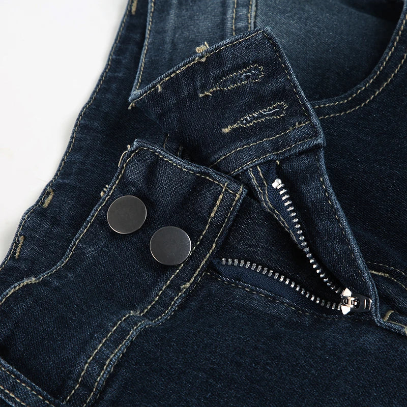Low Waisted Washed Flared Jeans Button Pants Slim Pockets Bottoms