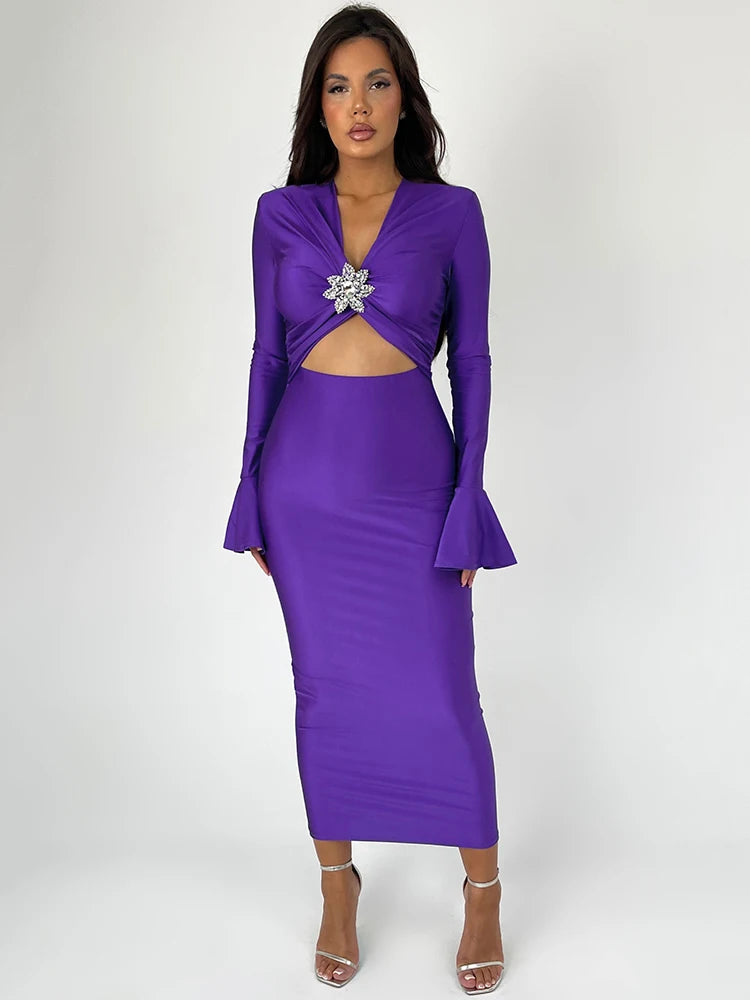 Hollow Out V Neck Bodycon Maxi Dress