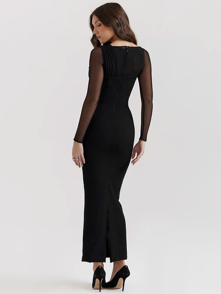 Hollow Out Mesh Bodycon Maxi Dress