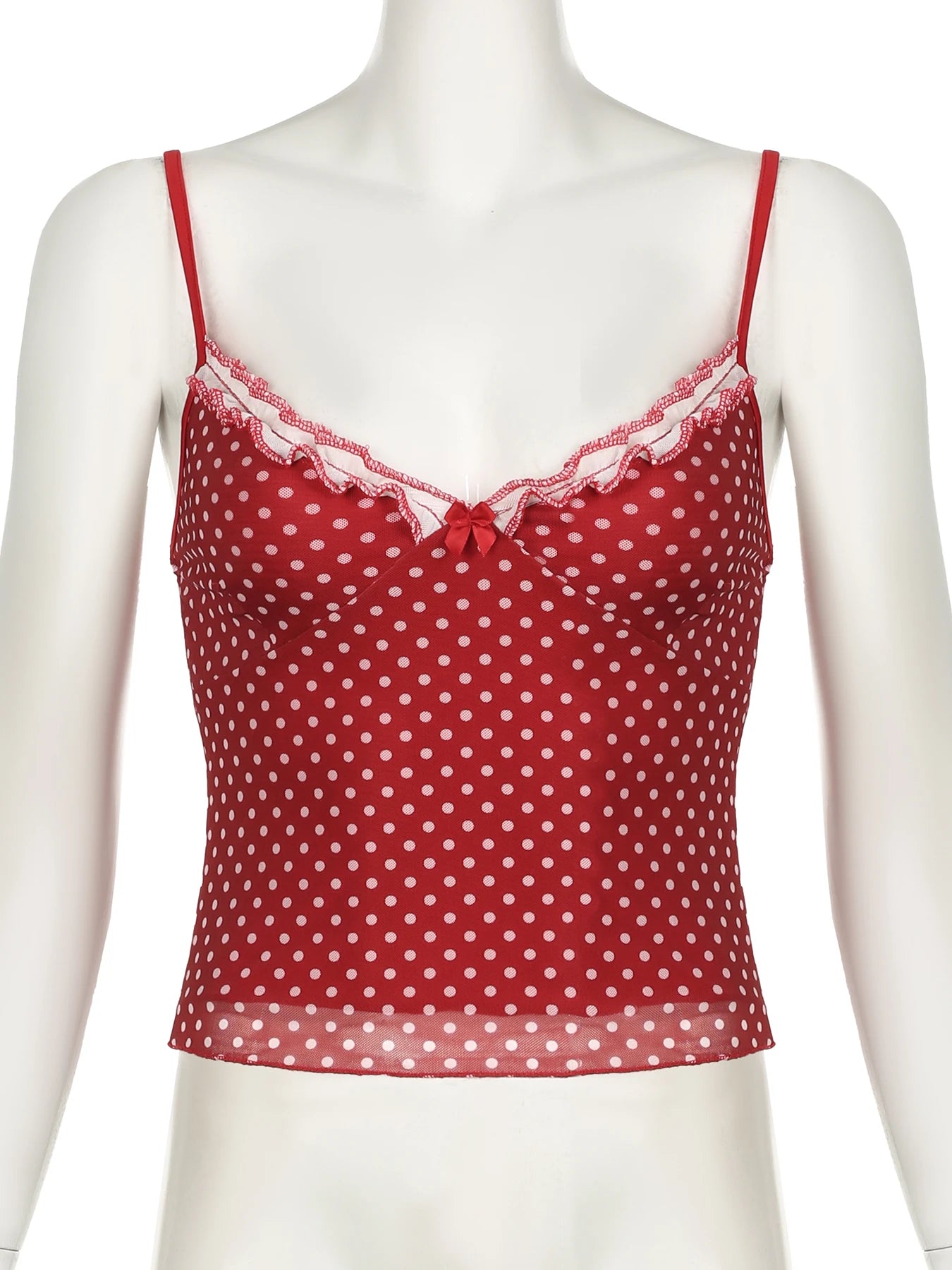 Red V-Neck Polka Dots Top