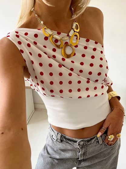 Polka Dots Off Shoulder Backless Ruched Top