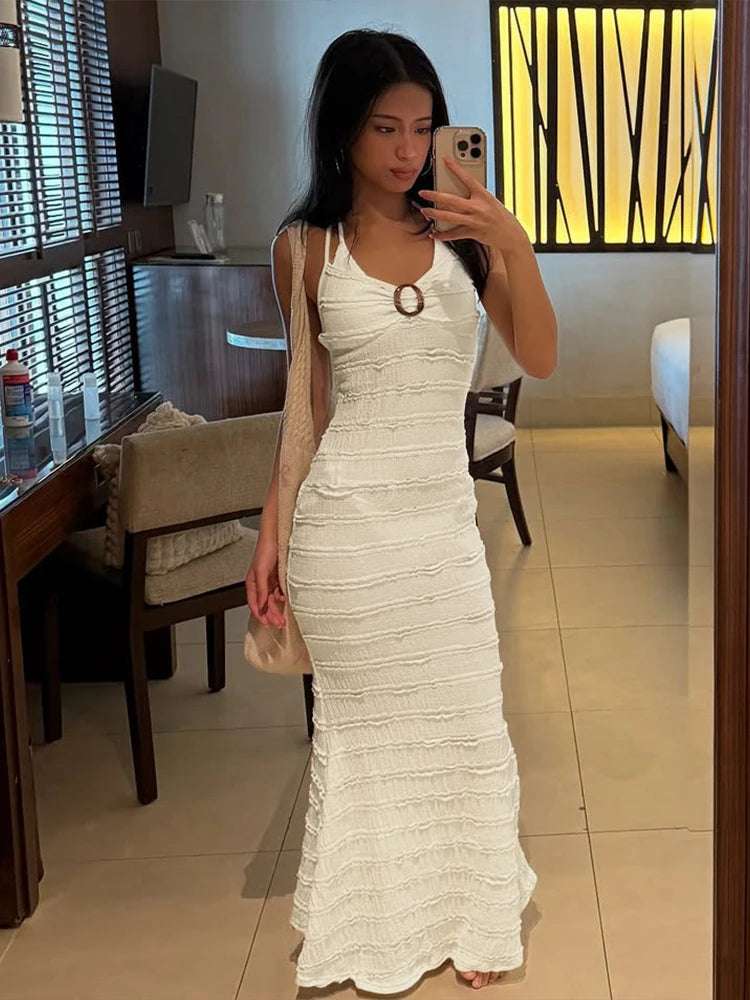 Multi-Layered Wavy Maxi Dress for Women