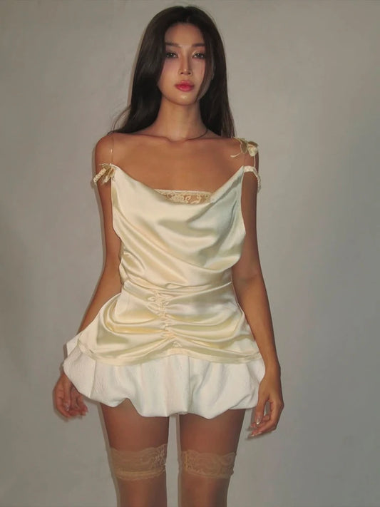Beige Top and Puffy Mini Skirt Set