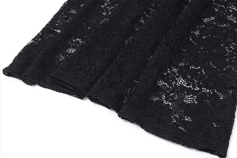 Black Lace See Through Top and Maxi Skirt Two Piece Set